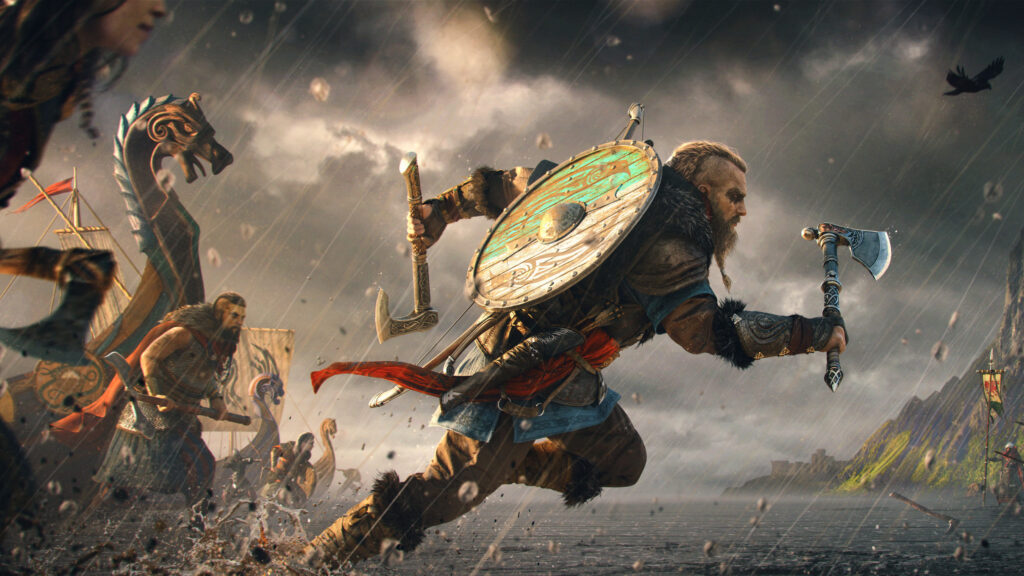 Viking Warrior Charging into Battle Desktop Wallpaper