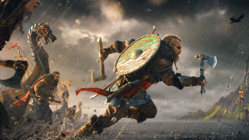 Viking Warrior Charging into Battle Desktop Wallpaper
