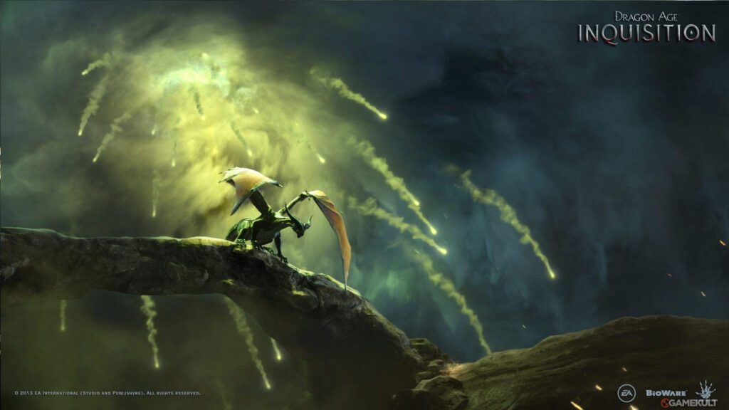 Green Dragon Perched on Rock Dragon Age Inquisition PC Wallpaper