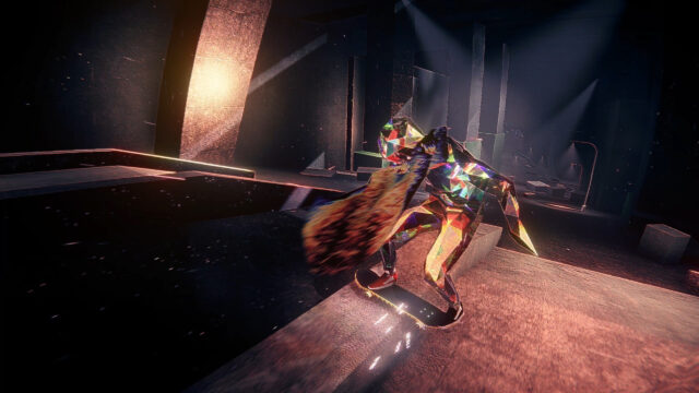 Low Poly Crystal Skater in Abstract Shadowy Environment Desktop Wallpaper