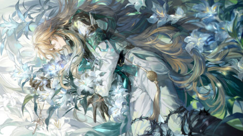 Luocha Amidst Floral Splendor 4K Desktop Wallpaper