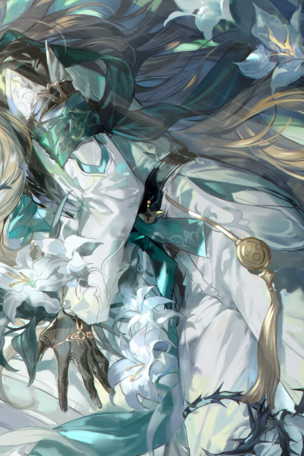 Luocha Amidst Floral Splendor 4K Desktop Wallpaper