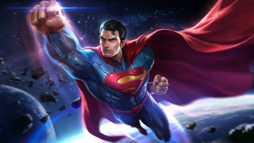 Superman Soaring Through Space 4K Desktop Wallpaper