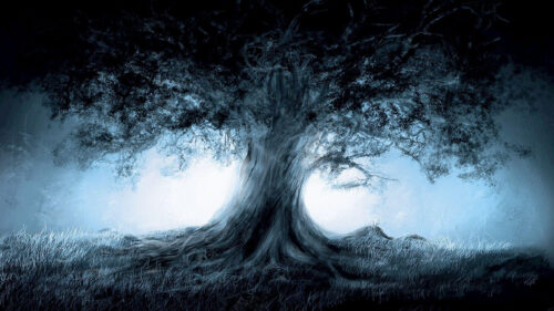 Dark Ethereal Ancient Oak Tree Desktop Wallpaper