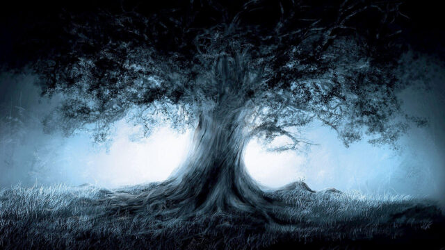 Dark Ethereal Ancient Oak Tree Desktop Wallpaper