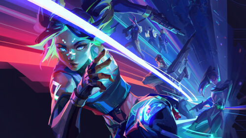 Dynamic Neon Cyberpunk Female Warrior 4K Desktop Wallpaper