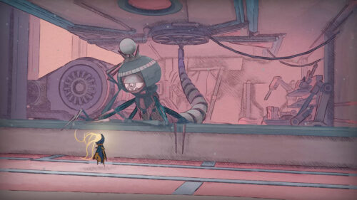 Small Traveler Encountering a Robotic Giant Desktop Wallpaper
