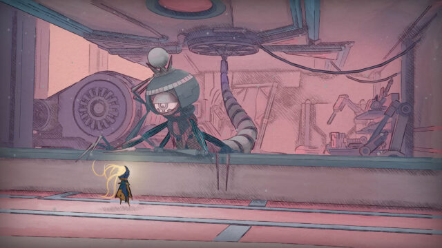 Small Traveler Encountering a Robotic Giant Desktop Wallpaper