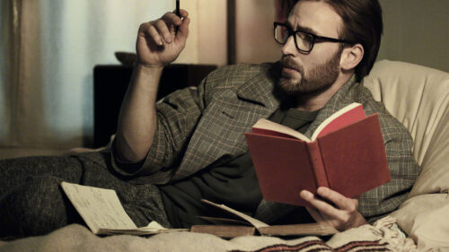 Chris Evans Reading in Bed Artistic Desktop Wallpaper