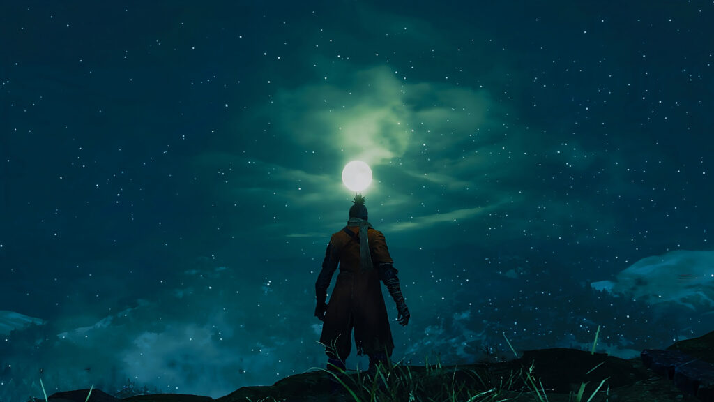 Lone Warrior Staring at the Moon Desktop Wallpaper