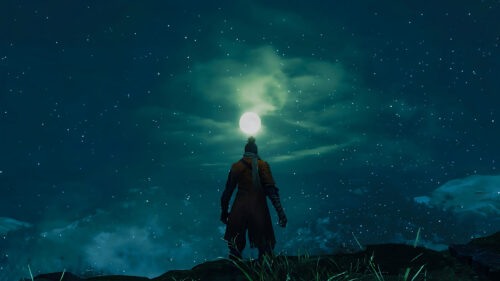 Lone Warrior Staring at the Moon Desktop Wallpaper