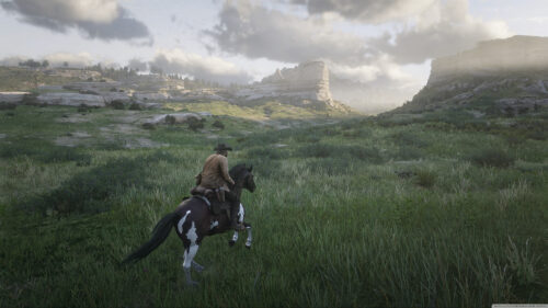 Arthur Morgan Riding Horse in The Heartlands Desktop Wallpaper