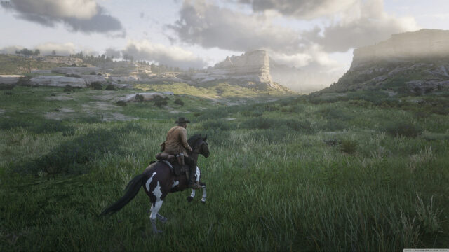 Arthur Morgan Riding Horse in The Heartlands Desktop Wallpaper