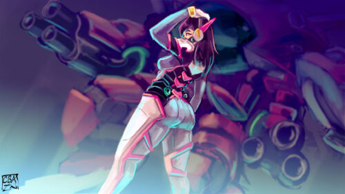 D.Va Mech Digital Illustration Desktop Wallpaper
