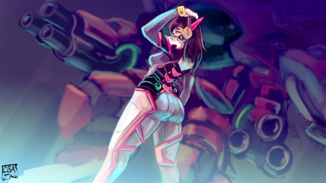 D.Va Mech Digital Illustration Desktop Wallpaper