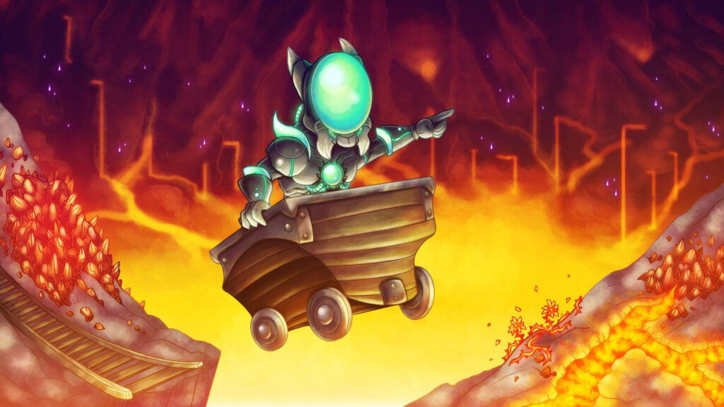 Fiery Minecart Expedition Fantasy Desktop Wallpaper