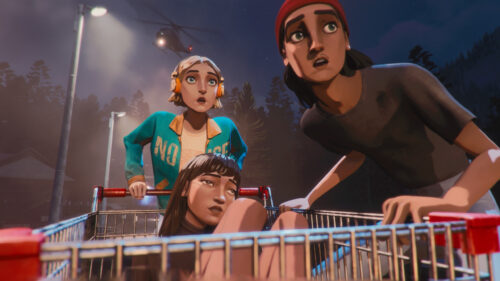 Three Characters in a Shopping Cart PC Wallpaper