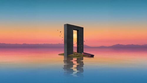 Surreal Minimalist Portal Landscape Desktop Wallpaper