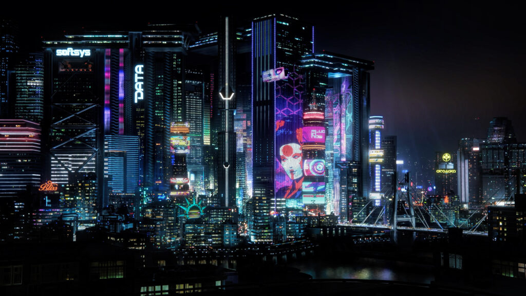 Futuristic Night City Skyline Desktop Wallpaper