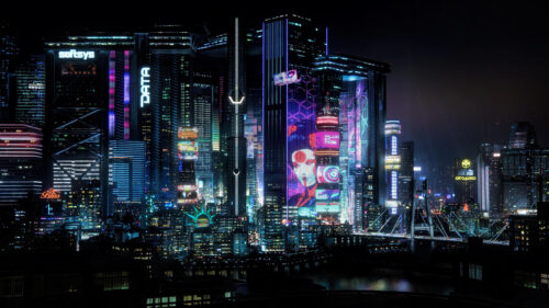 Futuristic Night City Skyline Desktop Wallpaper