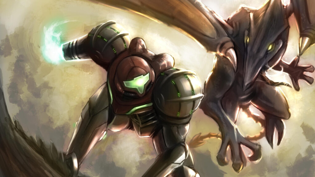 Samus Aran and Ridley Metroid Combat 4K Wallpaper