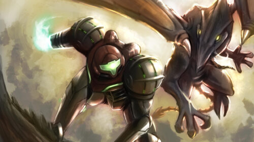 Samus Aran and Ridley Metroid Combat 4K Wallpaper