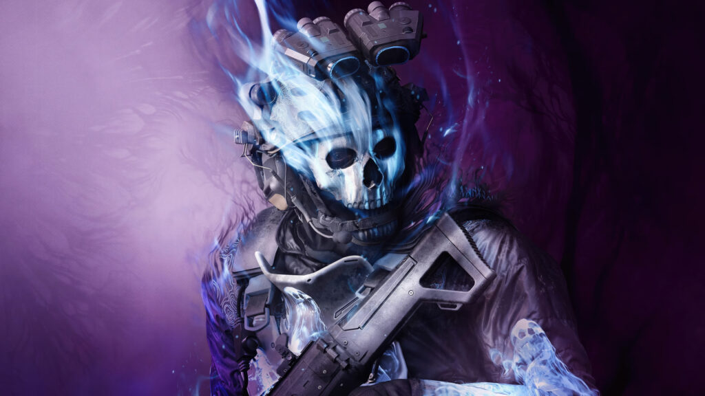 Ghost Soldier With Blue Spectral Flames Desktop Wallpaper