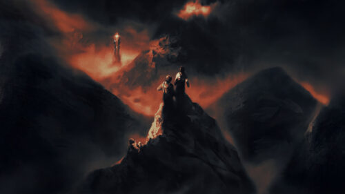Dark Fantasy Mountain Journey Desktop Wallpaper