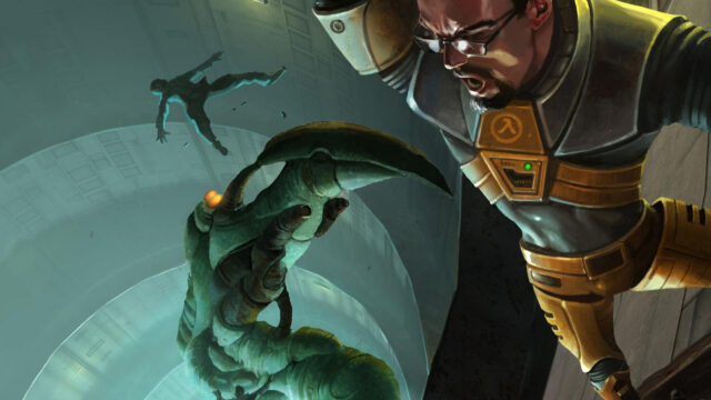 Gordon Freeman Facing an Alien Invader 4K Desktop Wallpaper