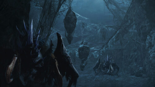 Dark Webbed Monster Cave Fantasy Landscape 4K Wallpaper