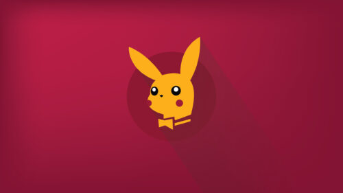 Pikachu Playboy Logo Minimalist Red Background Desktop Wallpaper