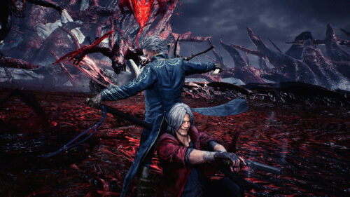 Dante and Vergil Fighting in Devil May Cry 5 Desktop Wallpaper