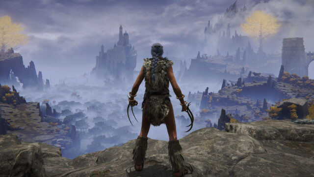 Elden Ring Character Overlooking the Lands Between Desktop Wallpaper