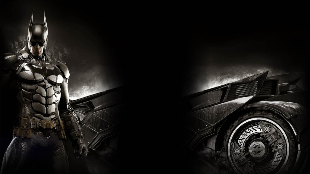 Batman and Batmobile Arkham Knight 4K Desktop Wallpaper