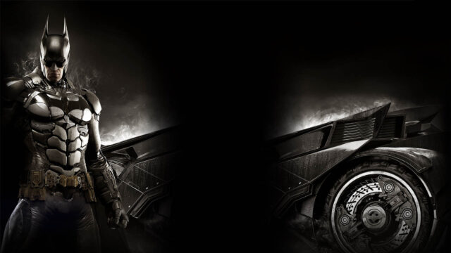 Batman and Batmobile Arkham Knight 4K Desktop Wallpaper