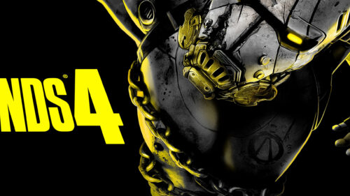 Borderlands 4 Yellow and Black Mechanical Mask Desktop Wallpaper