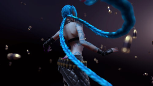 Jinx Animated Art with Falling Bullets 4K Desktop Wallpaper