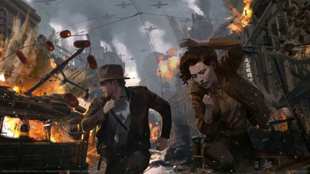 Action Scene from Indiana Jones and the Great Circle Desktop Wallpaper