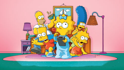 The Simpsons Family Sitting in Living Room 4K Wallpaper