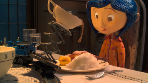 Coraline Dining with Magical Food 4K Desktop Wallpaper