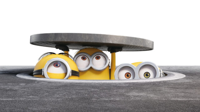 Minions Peeking from a Manhole Cover Desktop Wallpaper