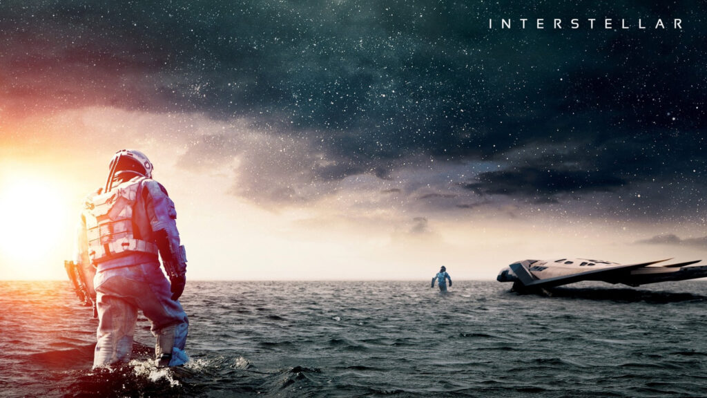 Astronauts on a Water Planet Scene Desktop Wallpaper