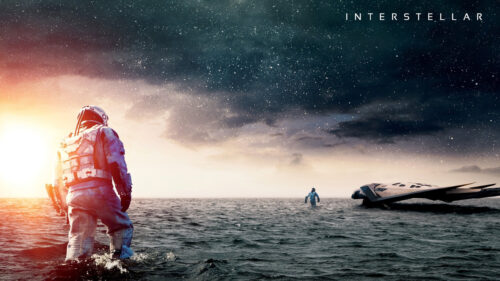 Astronauts on a Water Planet Scene Desktop Wallpaper