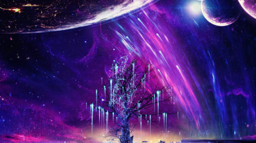 Cosmic Digital Tree Digital Art 4K Desktop Wallpaper