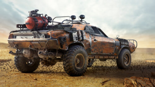 Rusty Post-Apocalyptic Off-Road Vehicle Desktop Wallpaper