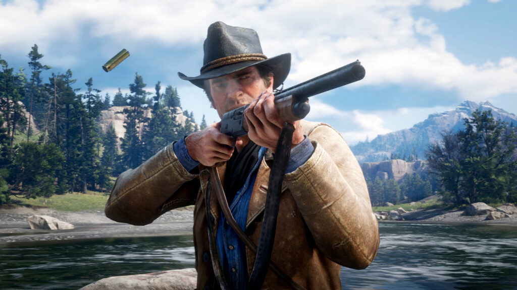 Arthur Morgan Shotgun Action Red Dead Redemption 2 Desktop Wallpaper