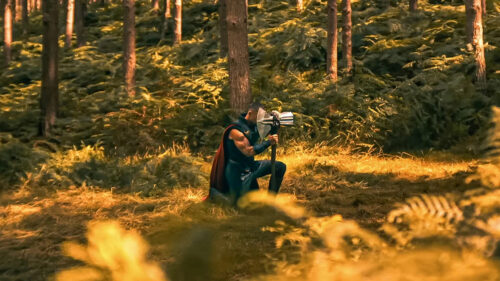 Thor Kneeling with Stormbreaker 4K Desktop Wallpaper