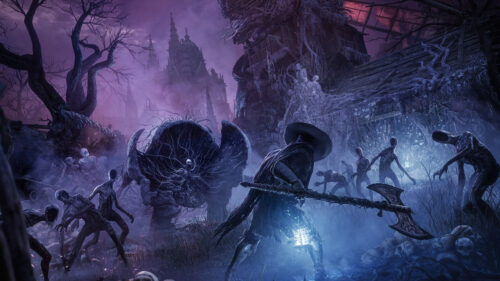 Dark Fantasy Warrior Facing Undead Hordes Desktop Wallpaper