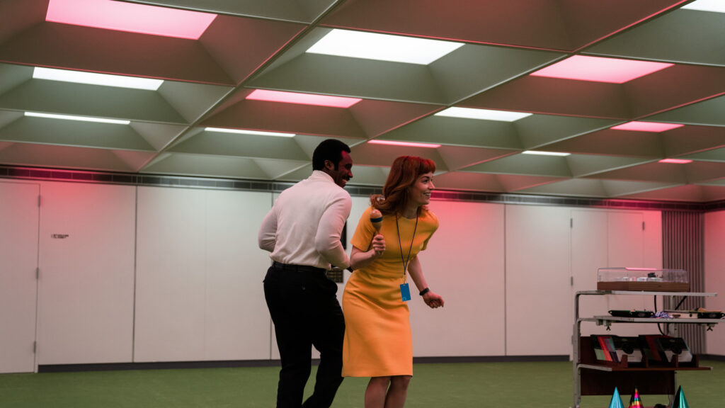 Severance TV Series Coworkers Dancing Desktop Wallpaper