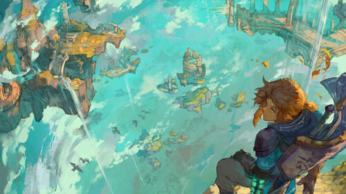 Link Overlooking Floating Islands Desktop Wallpaper